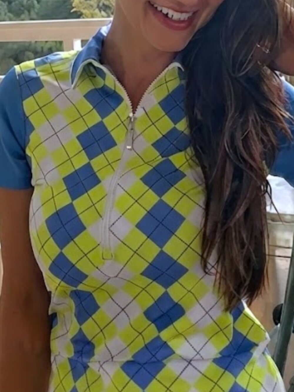 Jofit Women's Short-sleeve 1/2 Zip Golf Tennis Pickleball Polo Shirt Argyle L